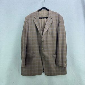 Q Custom Clothier Mens Brown Plaid Loro Piana Fabric Suit Blazer Size XL